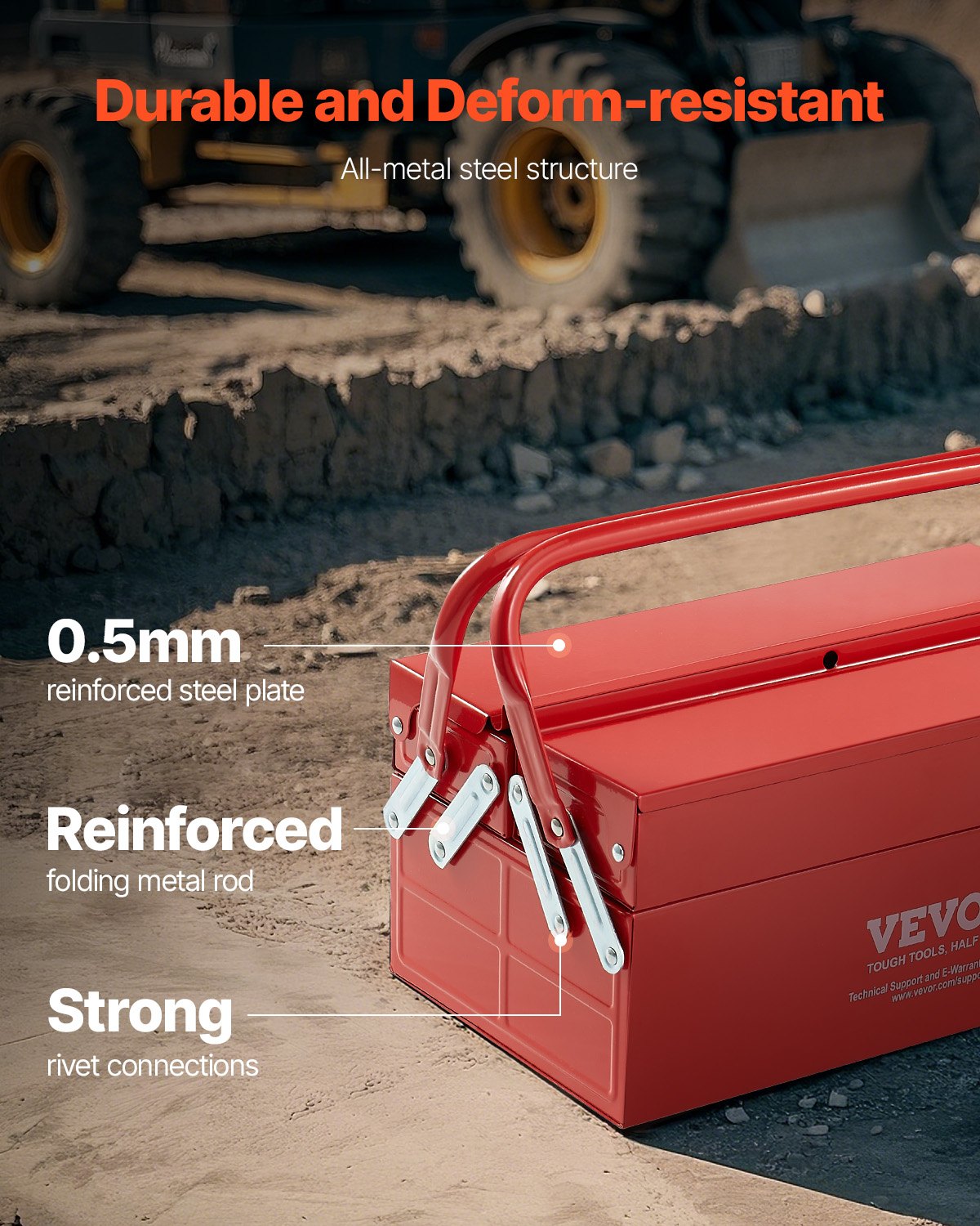 VEVOR Tool Box 14-inch 2-Tier 3-Tray Folding Cantilever Toolbox with Handle