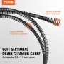 VEVOR Drain Cleaning Cable 60 FT x 1-1/5 Inch, Professional Sectional Drain Cleaner Cable with 6 Cutters for 2.0" to 7.9" Pipes, Hollow Core Sewer Drain Auger Cable for Sink, Floor Drain, Toilet