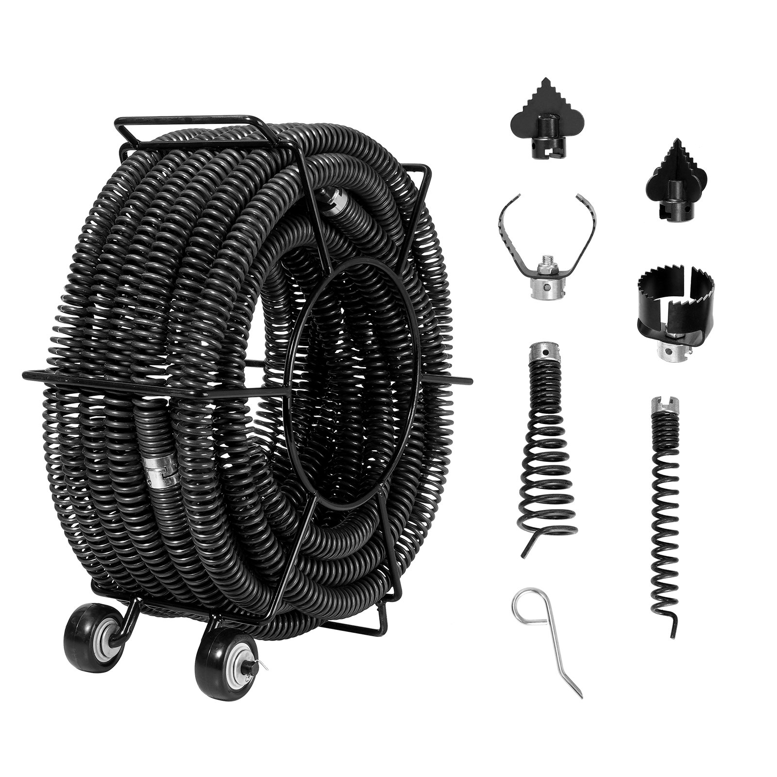 VEVOR Drain Cleaning Cable 60 FT x 1-1/5 Inch, Professional Sectional Drain Cleaner Cable with 6 Cutters for 2.0" to 7.9" Pipes, Hollow Core Sewer Drain Auger Cable for Sink, Floor Drain, Toilet