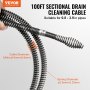 VEVOR Drain Cleaning Cable 100 FT x 5/8 Inch, Professional Sectional Drain Cleaner Cable with 7 Cutters for 0.8" to 3.9" Pipes, Hollow Core Sewer Drain Auger Cable for Sink, Floor Drain, Toilet