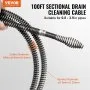VEVOR Sectional Drain Cleaning Cable 100FT/30.5 m x 5/8In/1.6 cm & 7 Cutters for 0.8"-3.9"/2-10 cm Pipes