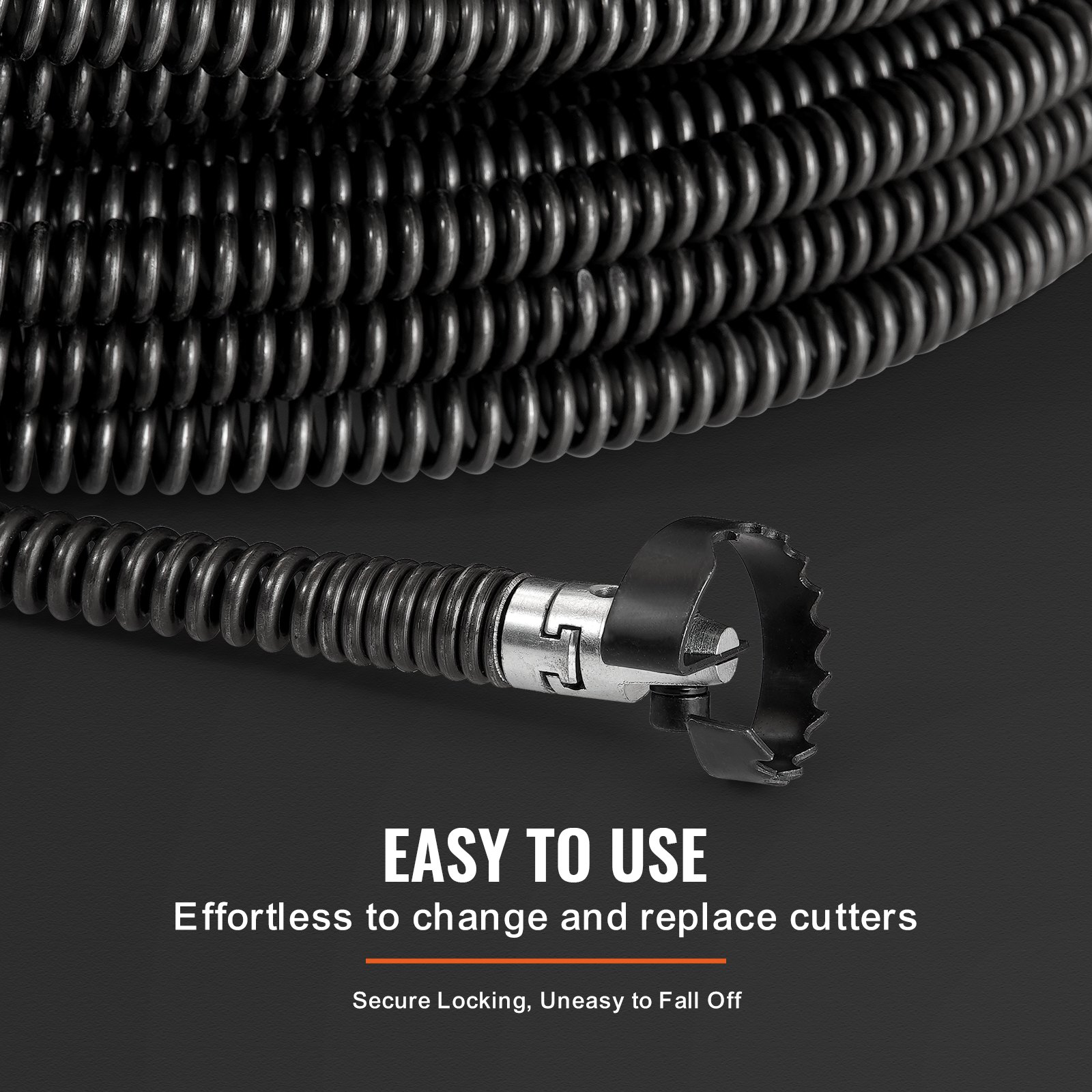 VEVOR Sectional Drain Cleaning Cable 100FT/30.5 m x 5/8In/1.6 cm & 7 Cutters for 0.8"-3.9"/2-10 cm Pipes