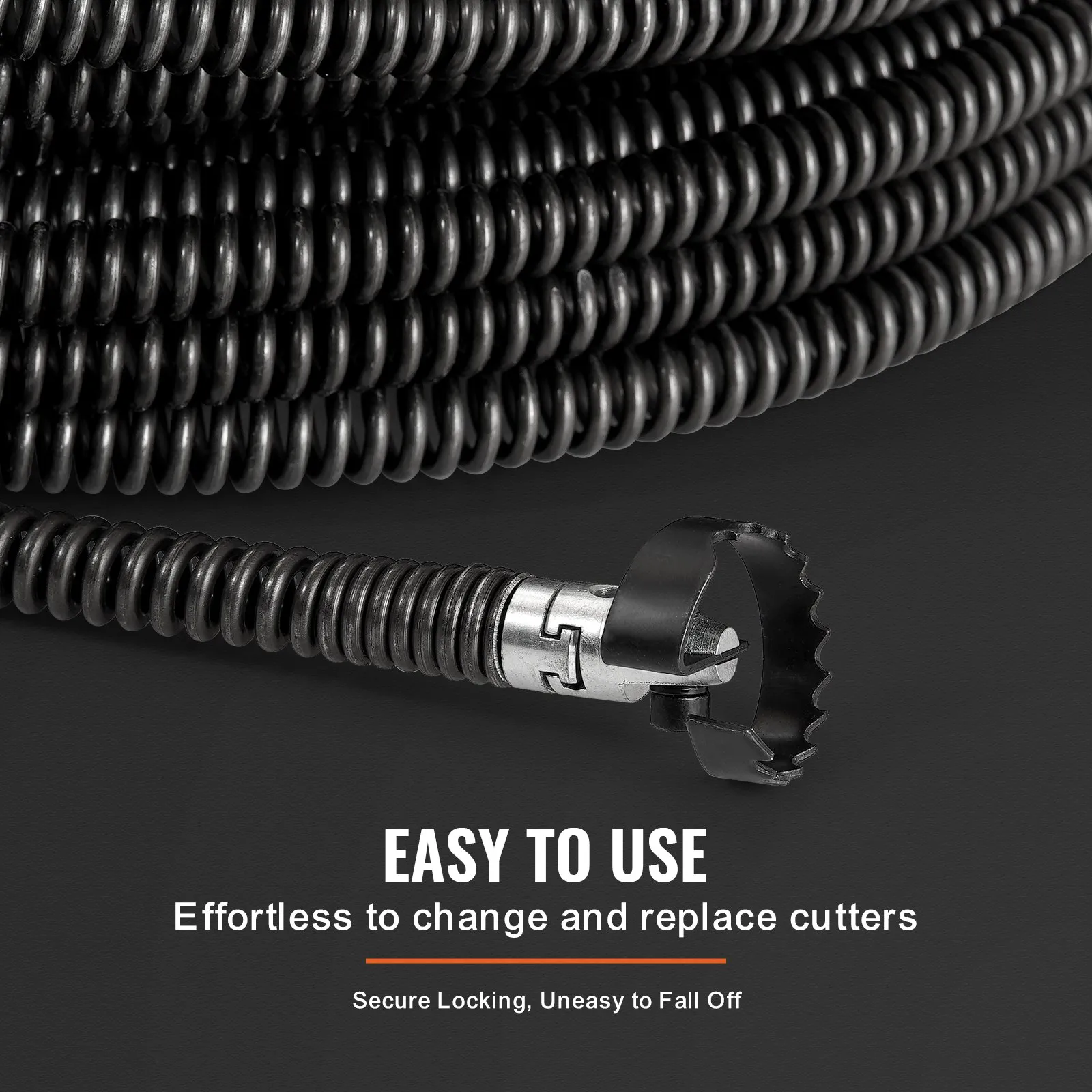 VEVOR Sectional Drain Cleaning Cable 100FT/30.5 m x 5/8In/1.6 cm & 7 Cutters for 0.8"-3.9"/2-10 cm Pipes