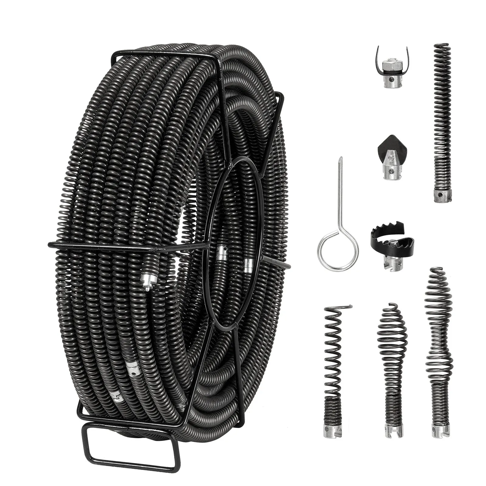 VEVOR Sectional Drain Cleaning Cable 100FT/30.5 m x 5/8In/1.6 cm & 7 Cutters for 0.8"-3.9"/2-10 cm Pipes