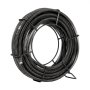 coiled black VEVOR drain cleaning cable on a white background, showcasing durable metal construction.