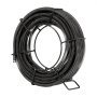 coiled metal VEVOR drain cleaning cable on a wire reel, ready for plumbing and maintenance tasks.