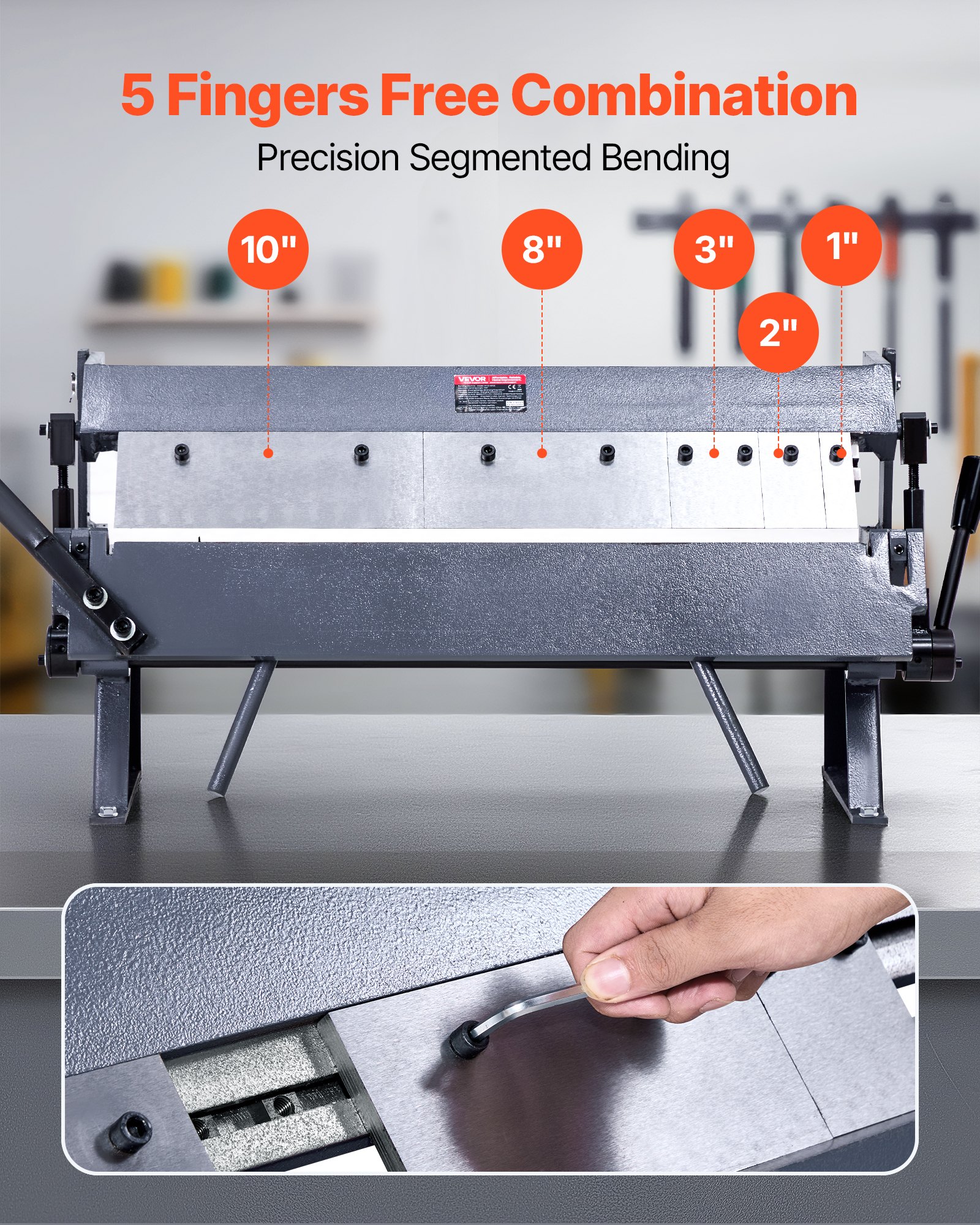 VEVOR Box and Pan Brake, 24 in Sheet Metal Bending Brake,16-Gauge Mild Steel Capacity, 0-135 Degree Adjustable, Metal Bender Machine with 5 Fingers, Heavy-Duty Aluminum Folder for Precise Bending