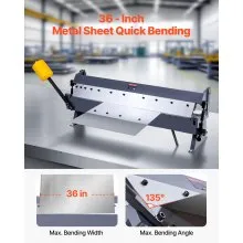 36 in Box and Pan Brake 0-135° 16 Ga Sheet Metal Bending Brake Bender 6 Fingers