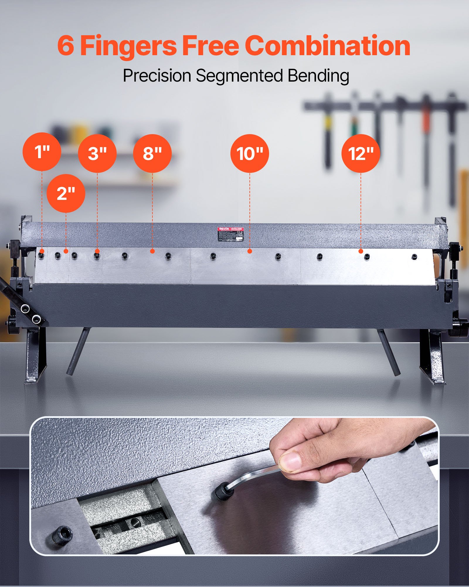 VEVOR Box and Pan Brake, 910 mm Sheet Metal Bending Brake,16-Gauge Mild Steel Capacity, 0-135 Degree Adjustable, Metal Bender Machine with 6 Fingers, Heavy-Duty Aluminum Folder for Precise Bending
