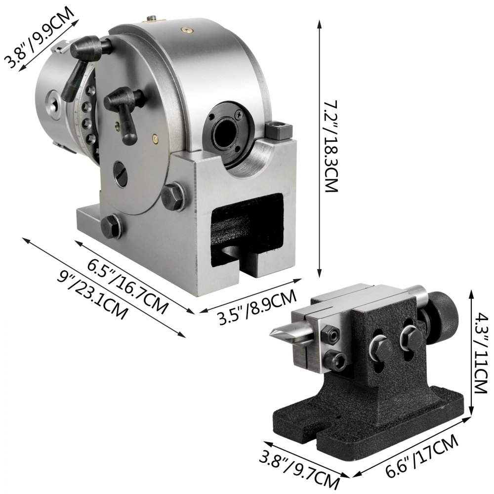 VEVOR Dividing Head, 100 mm, Indexing Head Milling, Semi-Universal Dividing Head, 3 jaw Chuck Dividing Head Set with Index Plates and Tailstock, for Precision Rotary Table