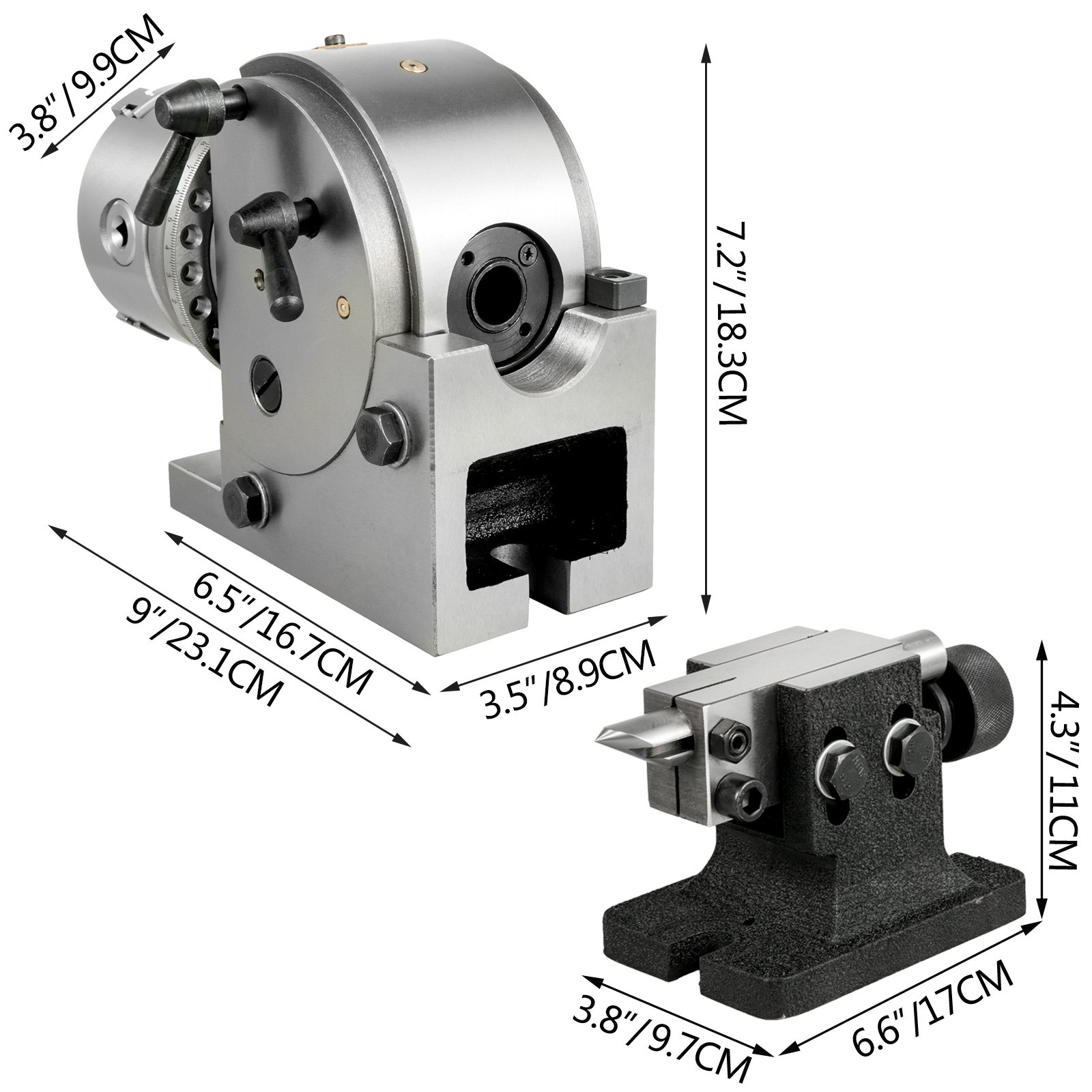 VEVOR Dividing Head 4 Inch Indexing Head Milling 100MM Semi-Universal Dividing Head 4 Inch 3 jaw Chuck Dividing Head Set with Index Plates and Tailstock for Precision rotary table