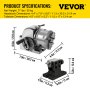 VEVOR dividing head, dimensions and specifications detailed with labeled parts.