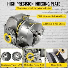 VEVOR Dividing Head 6"/160MM Dividing Head for Milling Machine 6-1/2"/168MM Universal Dividing Head 5"/128MM Indexing Head Milling 1:40 Dividing Head Milling for Milling Grinding Drilling