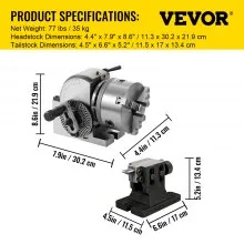 VEVOR Dividing Head 6"/160MM Dividing Head for Milling Machine 6-1/2"/168MM Universal Dividing Head 5"/128MM Indexing Head Milling 1:40 Dividing Head Milling for Milling Grinding Drilling