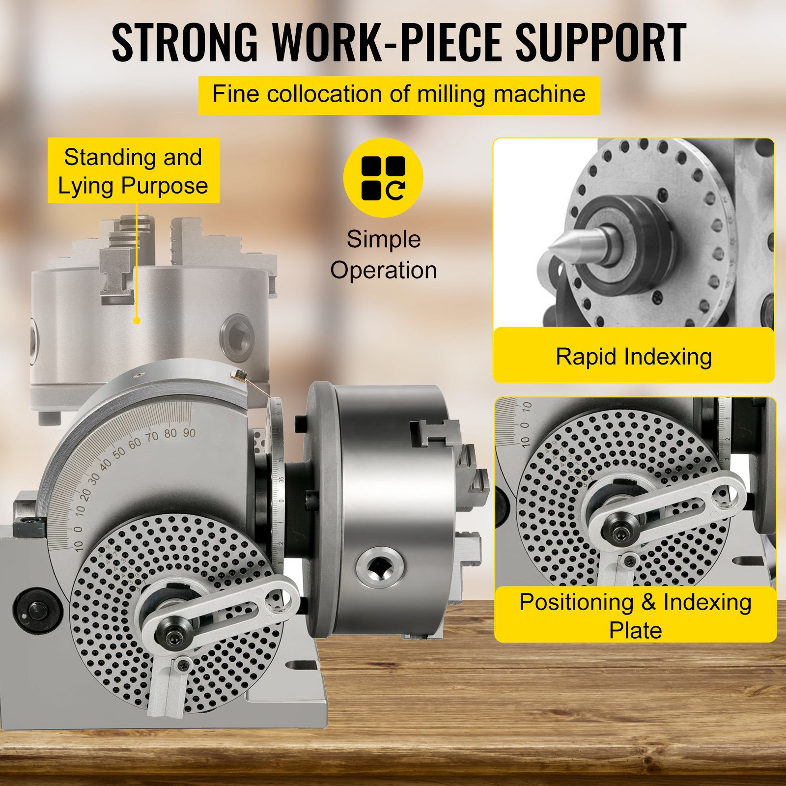 VEVOR dividing head for milling machine with rapid indexing and positioning plate.