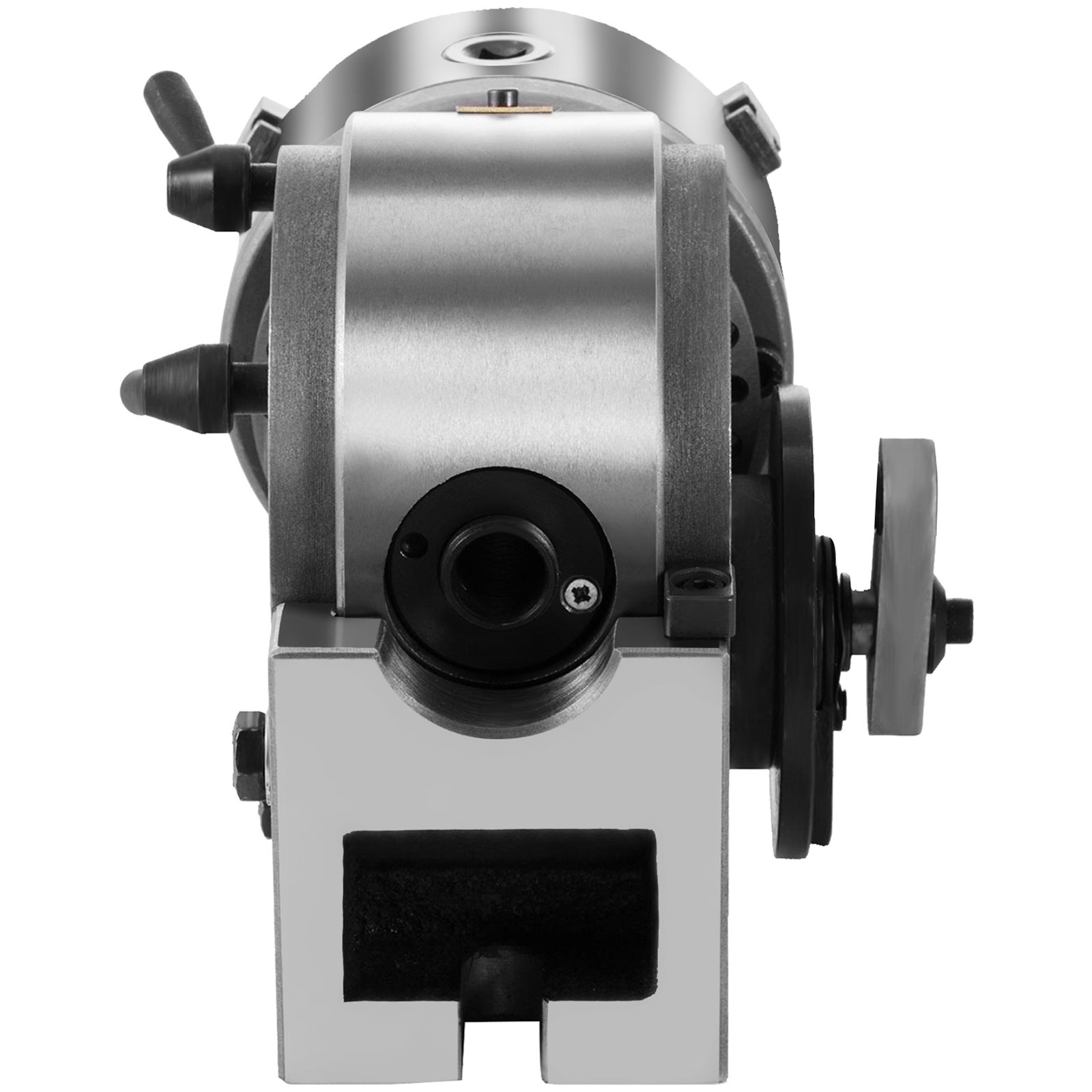 front view of a VEVOR dividing head with metallic finish and adjustment handles.