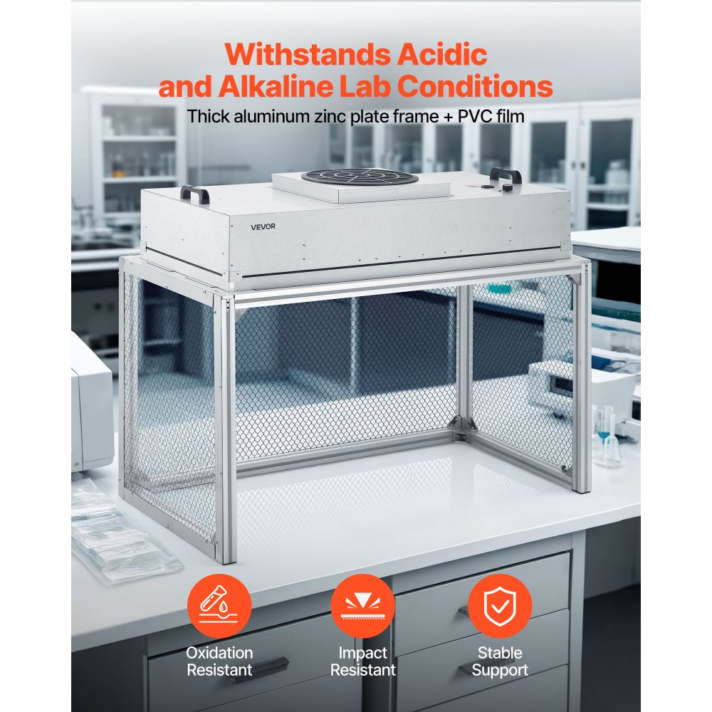 VEVOR Laminar Flow Hood, 24.02 x 46.06 x 27.36 inch Working Area FUU Fan Filter Unit, Meets Class 100/ISO 5 Clean Room Standards, with HEPA-14 Filter and G1 Pre-Filter, for Laboratory, Mushroom Room