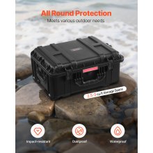 VEVOR Weatherproof Hard Case, Heavy Duty Protective Dry Box Case with Pre-Cut Foam, Wheels & Retractable Pull Handles for Travel, Hunt, Military, Tactical, IP67 Waterproof Case for Cameras(57x45x28)