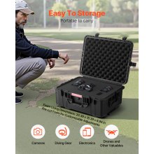 VEVOR Weatherproof Hard Case, Heavy Duty Protective Dry Box Case with Pre-Cut Foam, Wheels & Retractable Pull Handles for Travel, Hunt, Military, Tactical, IP67 Waterproof Case for Cameras(57x45x28)