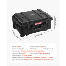 VEVOR Weatherproof Hard Case, Heavy Duty Protective Dry Box Case with Pre-Cut Foam, Wheels & Retractable Pull Handles for Travel, Hunt, Military, Tactical, IP67 Waterproof Case for Cameras(57x45x28)