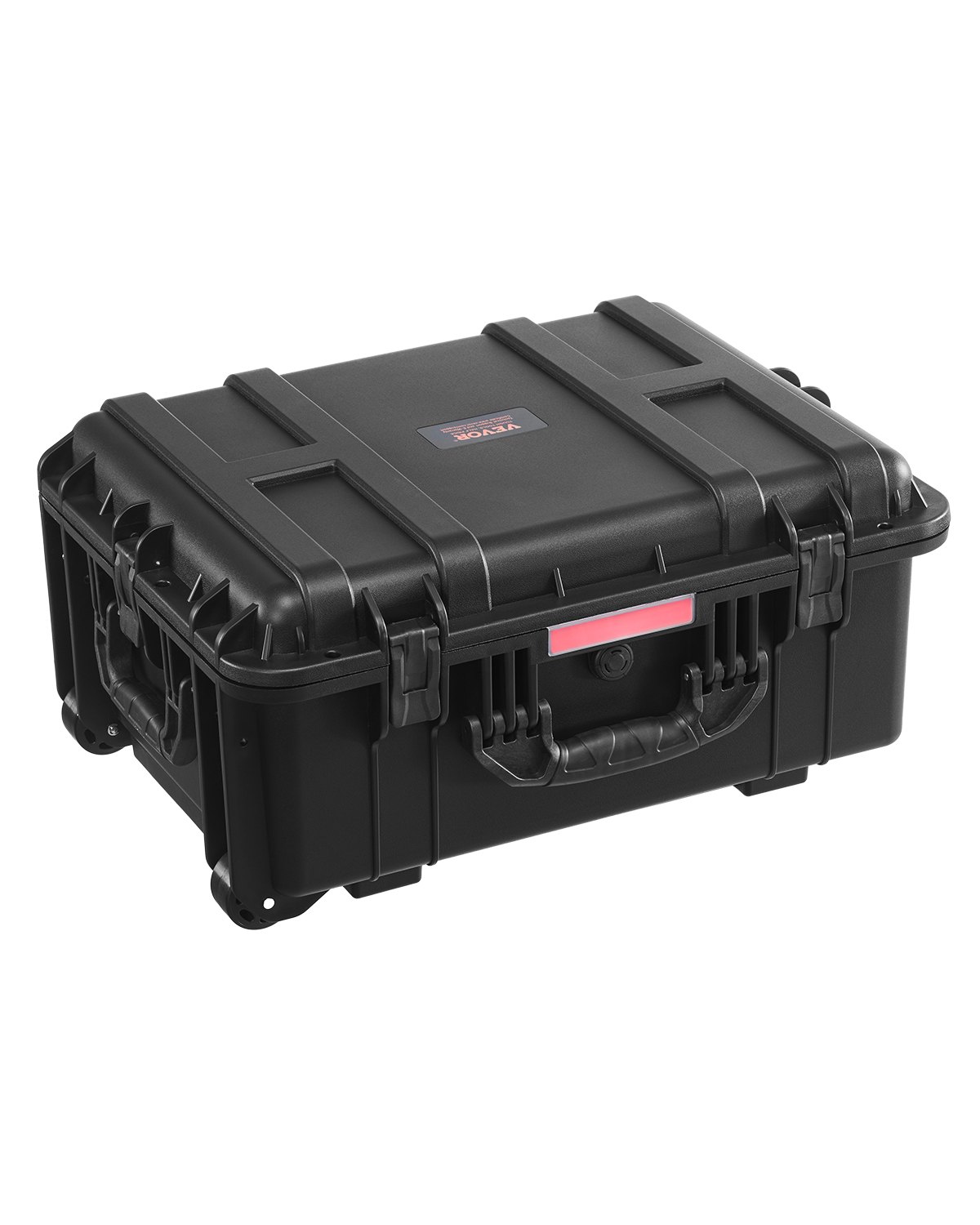 VEVOR 2.5 Cu.ft Weatherproof Hard Case, Waterproof Hard Case with Rolling Wheels and Retractable Pull Handle, IP67 Waterproof Protective Case with 4 Clips, 4 Padlock Holes, and Foam Inserted, Black