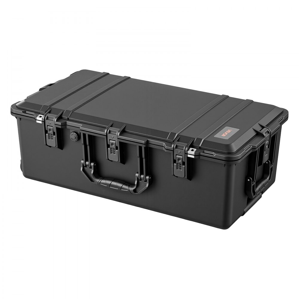 VEVOR Weatherproof Hard Case 815 x 455 x 282 mm All Weather Waterproof, For Audio Gear and Outdoor Tools, Heavy Duty Protective Dry Box with Reinforced Latches, Retractable Handle, IP67, Black