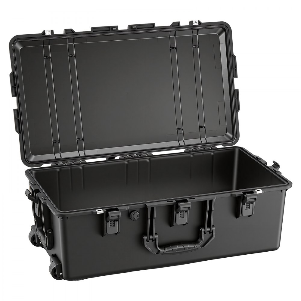 VEVOR Weatherproof Hard Case 815 x 455 x 282 mm All Weather Waterproof, For Audio Gear and Outdoor Tools, Heavy Duty Protective Dry Box with Reinforced Latches, Retractable Handle, IP67, Black