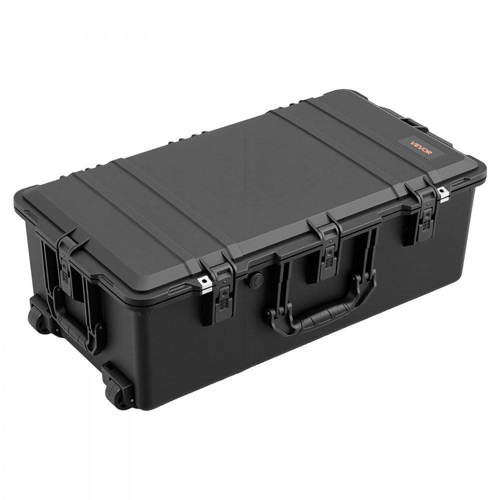 VEVOR Weatherproof Hard Case 815 x 455 x 282 mm All Weather Waterproof, For Audio Gear and Outdoor Tools, Heavy Duty Protective Dry Box with Reinforced Latches, Retractable Handle, IP67, Black