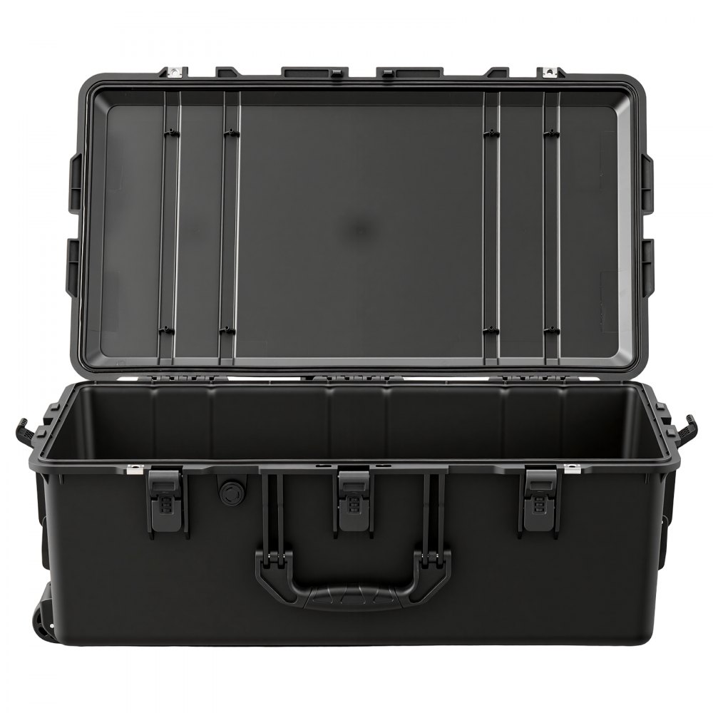 VEVOR Weatherproof Hard Case 815 x 455 x 282 mm All Weather Waterproof, For Audio Gear and Outdoor Tools, Heavy Duty Protective Dry Box with Reinforced Latches, Retractable Handle, IP67, Black