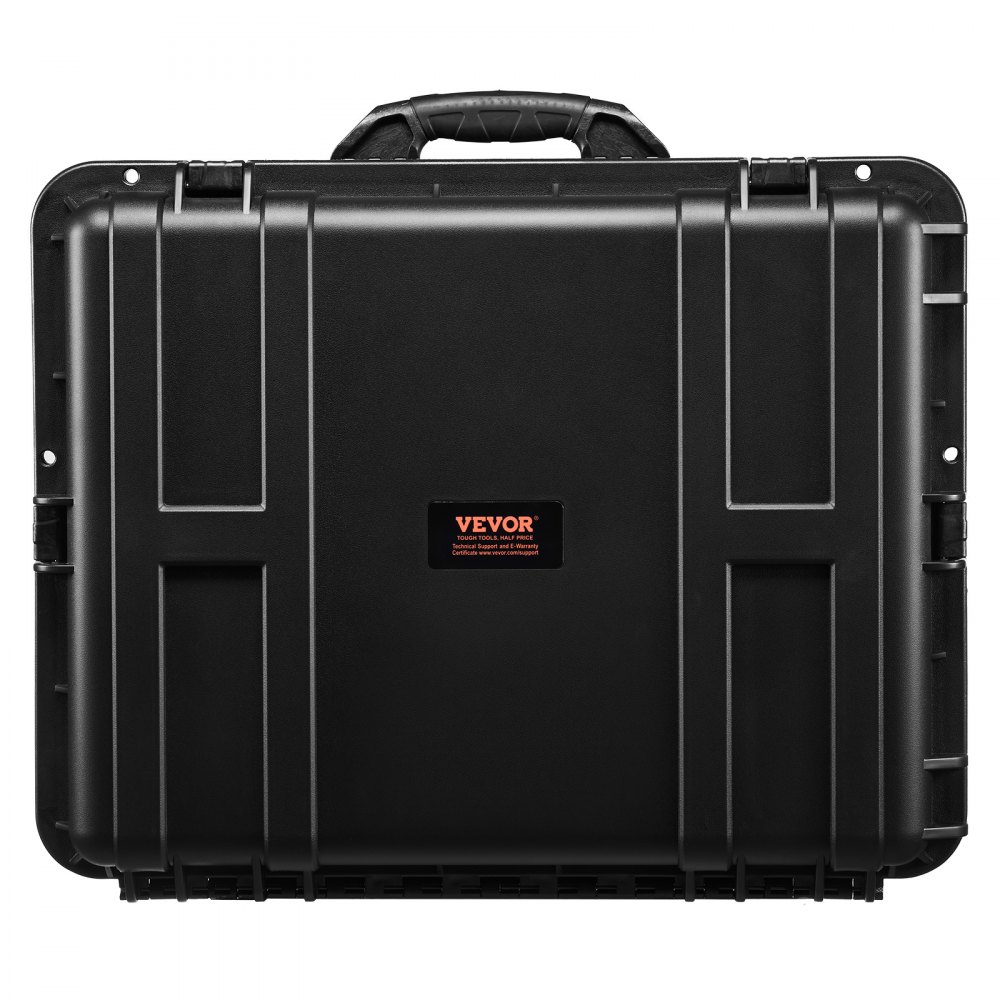 VEVOR 3.5 Cu.ft Weatherproof Hard Case, Waterproof Hard Case with Rolling Wheels & Retractable Pull Handle, IP67 Waterproof Protective Case with Clips, Padlock Holes, and Foam Inserted, Black (Large)