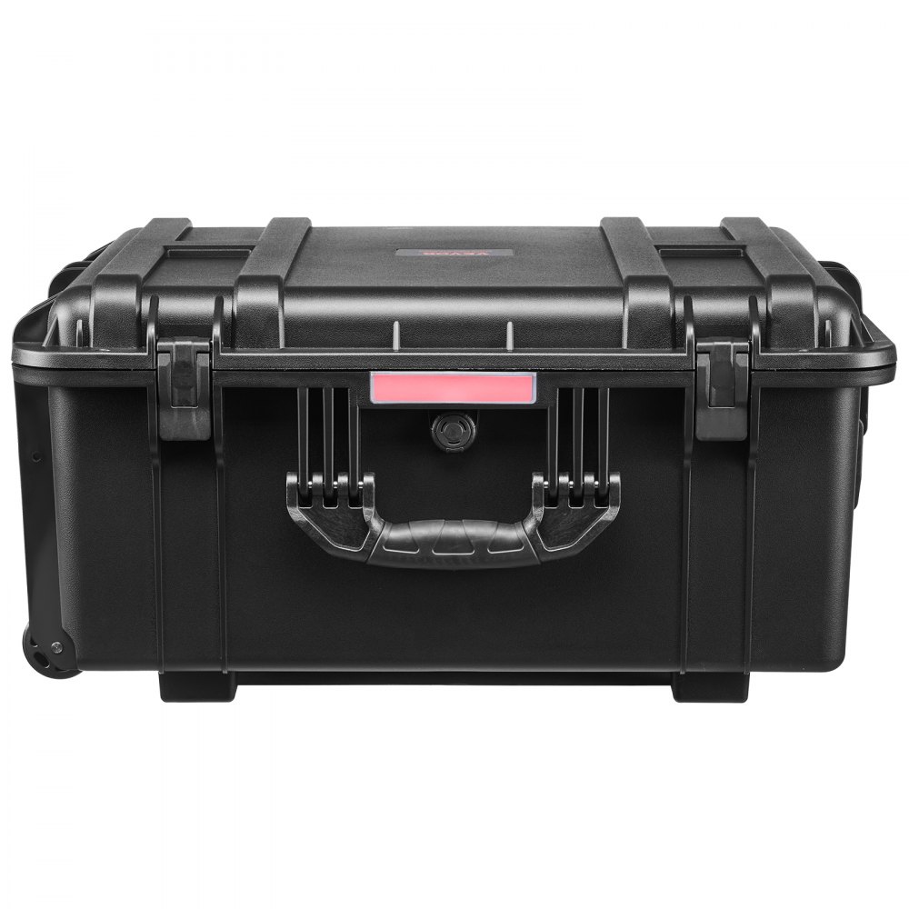 VEVOR 3.5 Cu.ft Weatherproof Hard Case, Waterproof Hard Case with Rolling Wheels & Retractable Pull Handle, IP67 Waterproof Protective Case with Clips, Padlock Holes, and Foam Inserted, Black (Large)