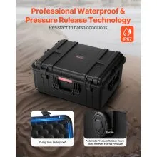 VEVOR 3.5 Cu.ft Weatherproof Hard Case, Waterproof Hard Case with Rolling Wheels & Retractable Pull Handle, IP67 Waterproof Protective Case with Clips, Padlock Holes, and Foam Inserted, Black (Large)