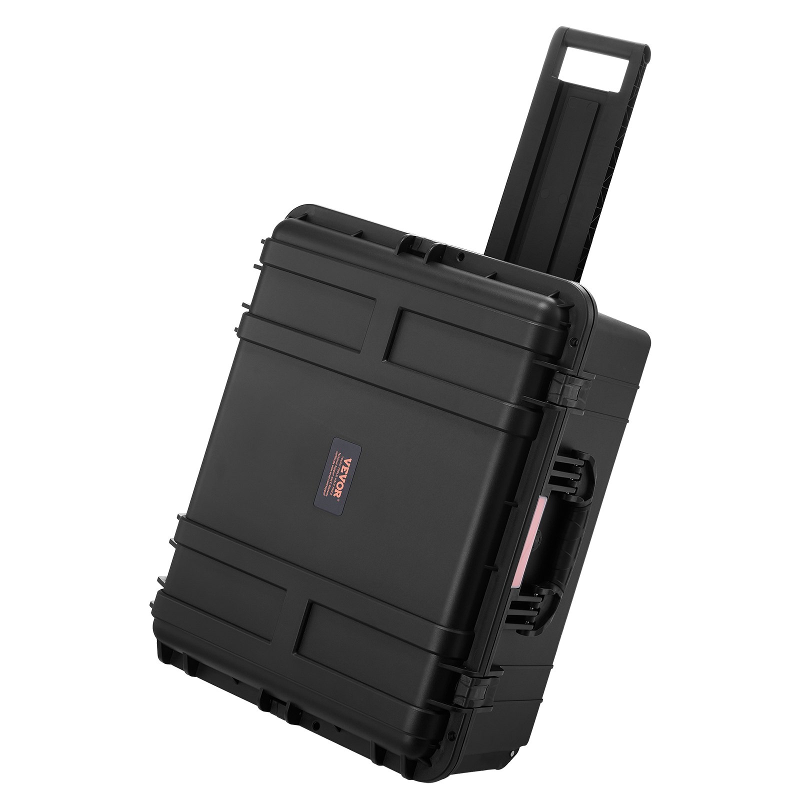 VEVOR 3.5 Cu.ft Weatherproof Hard Case, Waterproof Hard Case with Rolling Wheels & Retractable Pull Handle, IP67 Waterproof Protective Case with Clips, Padlock Holes, and Foam Inserted, Black (Large)