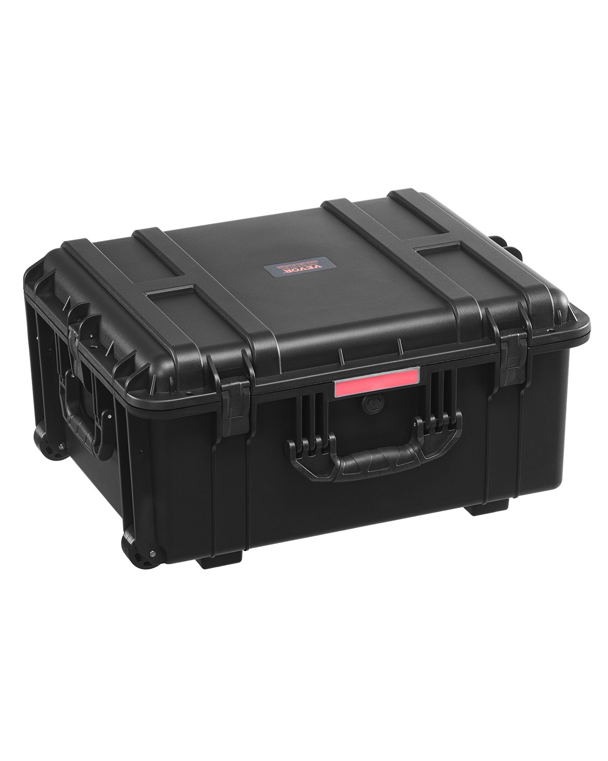 VEVOR 3.5 Cu.ft Weatherproof Hard Case, Waterproof Hard Case with Rolling Wheels & Retractable Pull Handle, IP67 Waterproof Protective Case with Clips, Padlock Holes, and Foam Inserted, Black (Large)