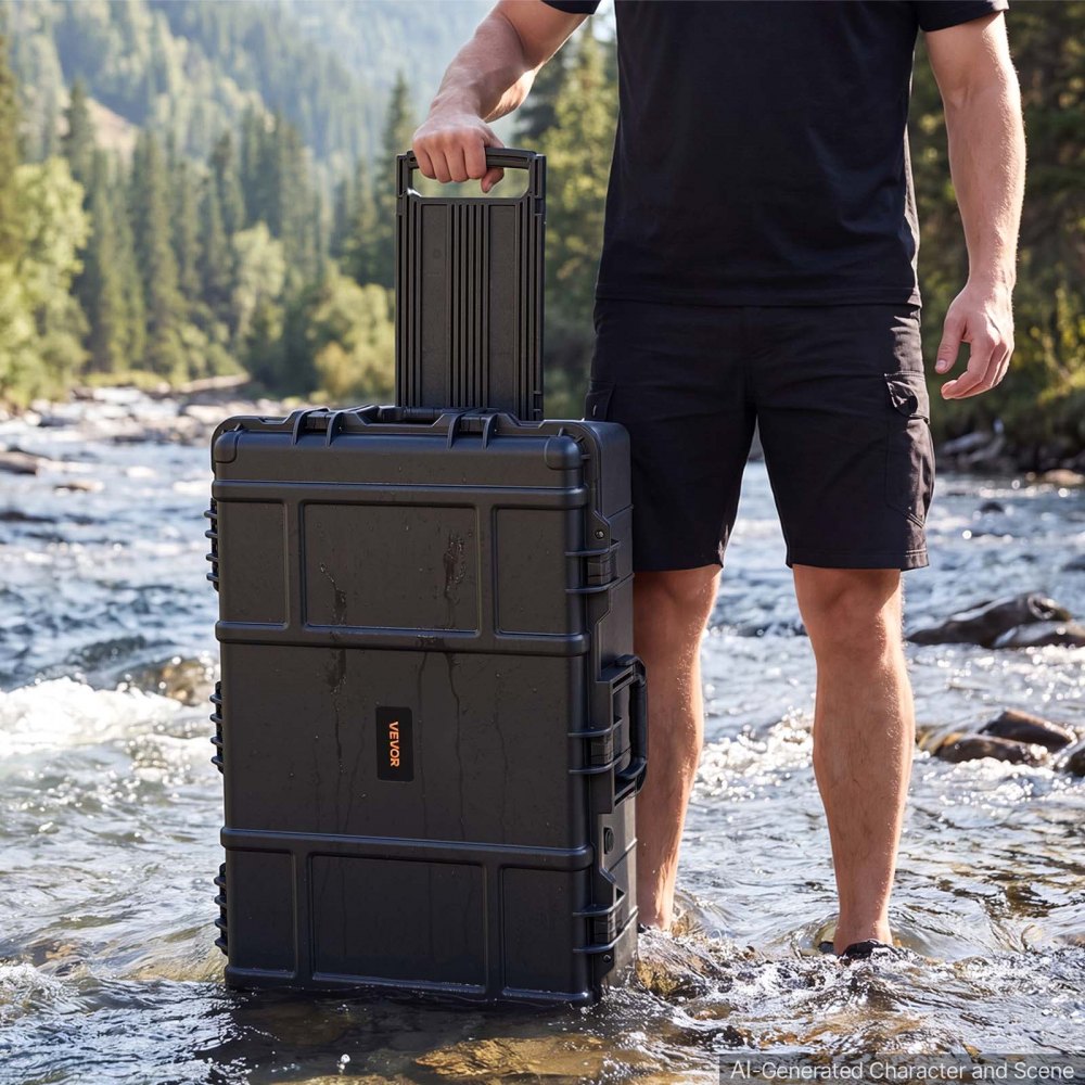 VEVOR Weatherproof Hard Case 800 x 520 x 310 mm with Pre-cut Foam, for Drones, Camera and Equipment, All Weather Waterproof, Heavy Duty Protective Dry Box with Retractable Handle, IP67, Black