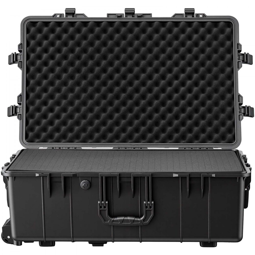 VEVOR Weatherproof Hard Case 800 x 520 x 310 mm with Pre-cut Foam, for Drones, Camera and Equipment, All Weather Waterproof, Heavy Duty Protective Dry Box with Retractable Handle, IP67, Black