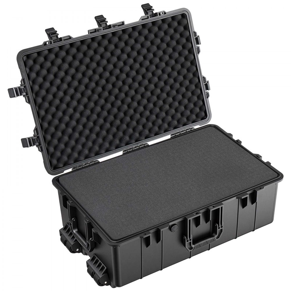 VEVOR Weatherproof Hard Case 800 x 520 x 310 mm with Pre-cut Foam, for Drones, Camera and Equipment, All Weather Waterproof, Heavy Duty Protective Dry Box with Retractable Handle, IP67, Black