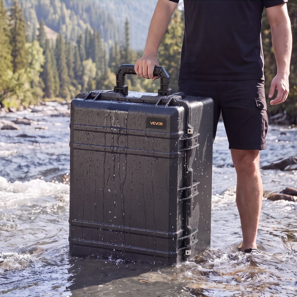 VEVOR Weatherproof Hard Case 785 x 565 x 465 mm All Weather Waterproof, for Drones, Camera and Equipment, Heavy Duty Protective Dry Box with Pre-cut Foam, Rubber Grips, Quiet Wheels, IP67, Black