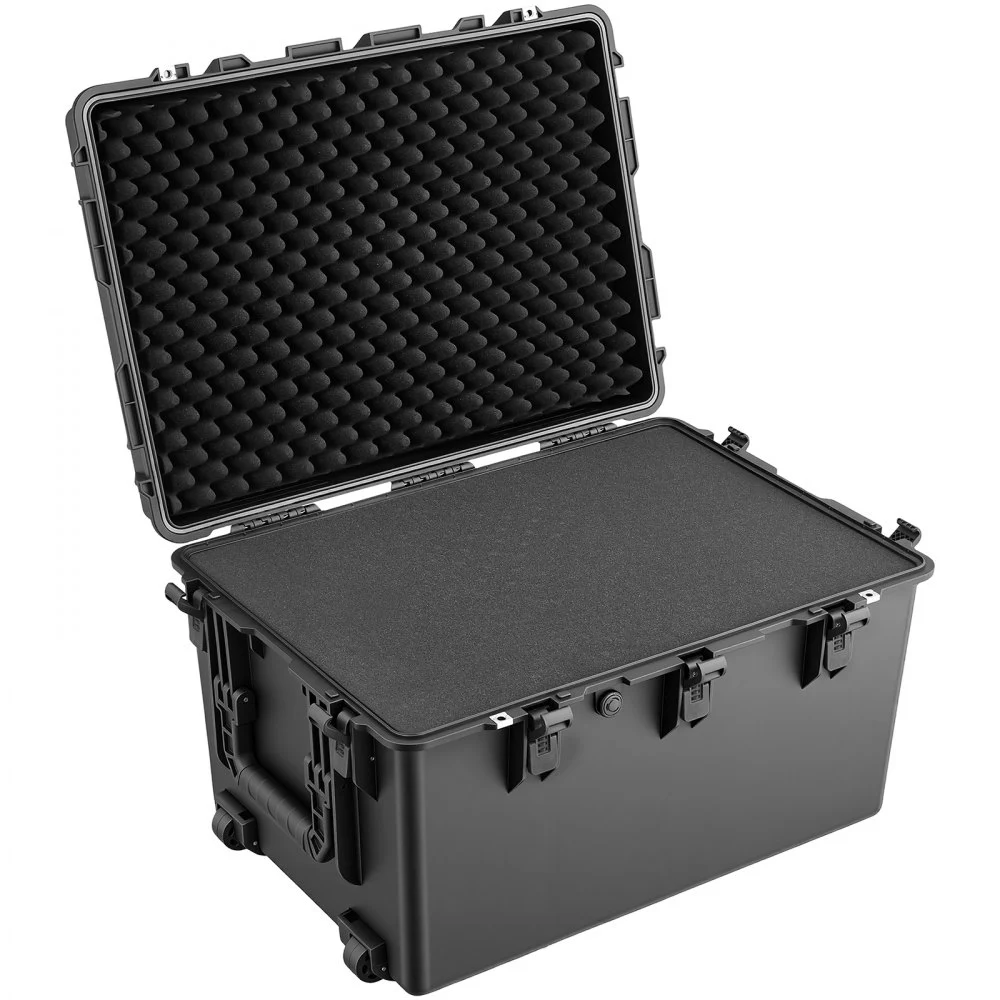 VEVOR Weatherproof Hard Case 785 x 565 x 465 mm All Weather Waterproof, for Drones, Camera and Equipment, Heavy Duty Protective Dry Box with Pre-cut Foam, Rubber Grips, Quiet Wheels, IP67, Black