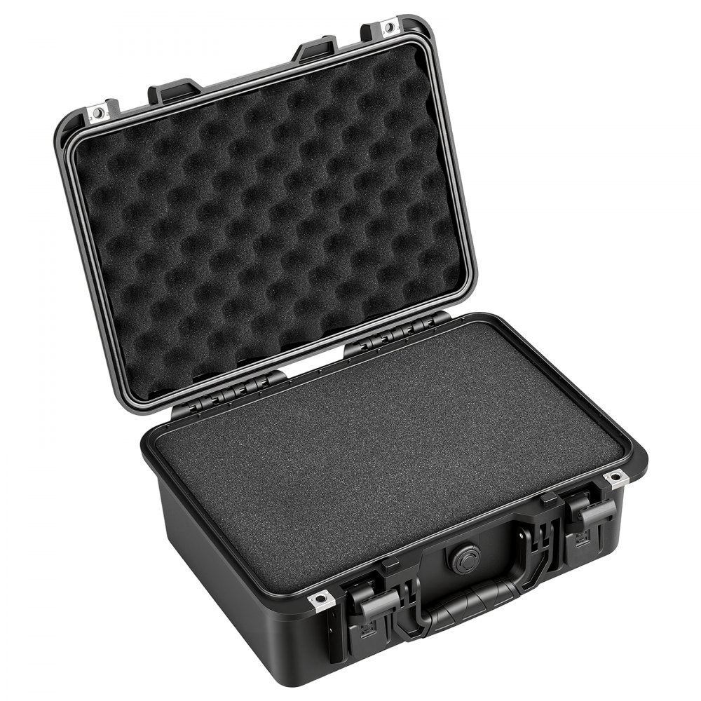 VEVOR Weatherproof Hard Case 404 x 320 x 170 mm All Weather Waterproof, for Drones, Camera and Equipment, Heavy Duty Protective Dry Box with Pre-cut Foam, Soft Rubber Grip, IP67, PP Shell, Black
