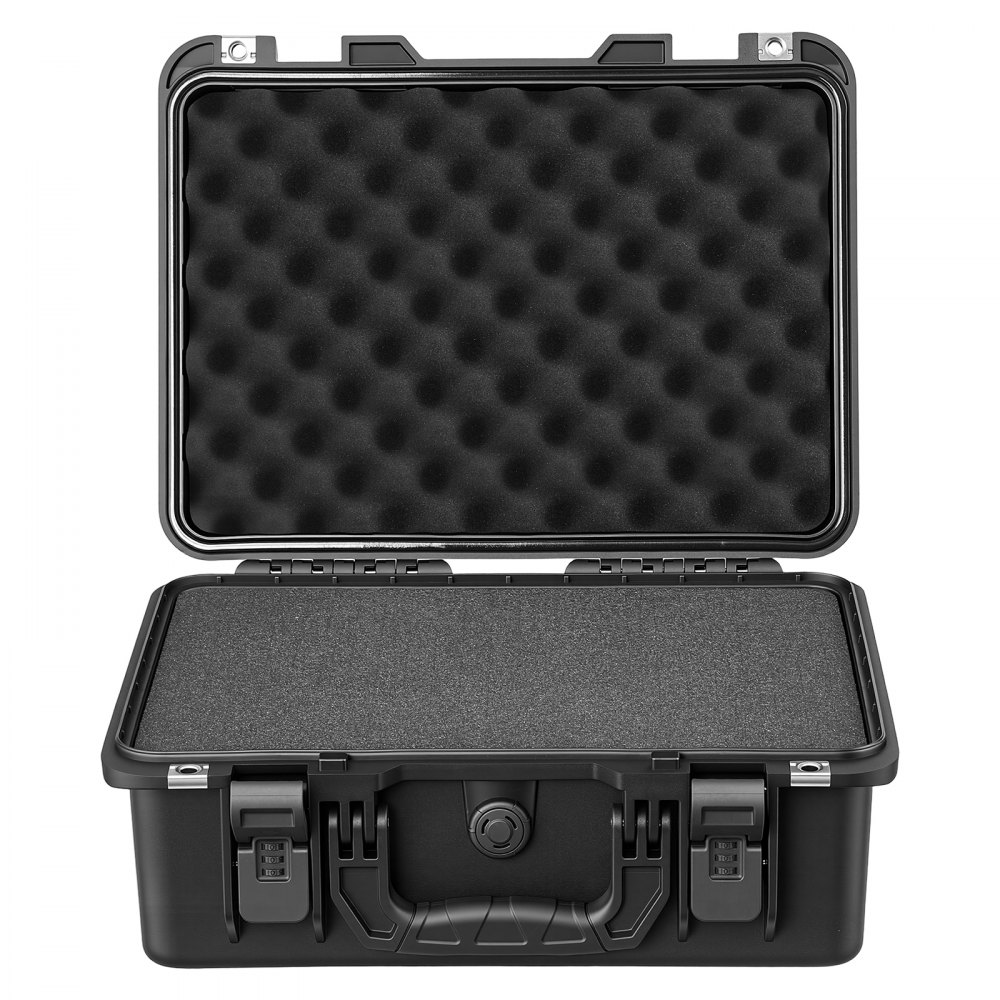 VEVOR Weatherproof Hard Case 404 x 320 x 170 mm All Weather Waterproof, for Drones, Camera and Equipment, Heavy Duty Protective Dry Box with Pre-cut Foam, Soft Rubber Grip, IP67, PP Shell, Black