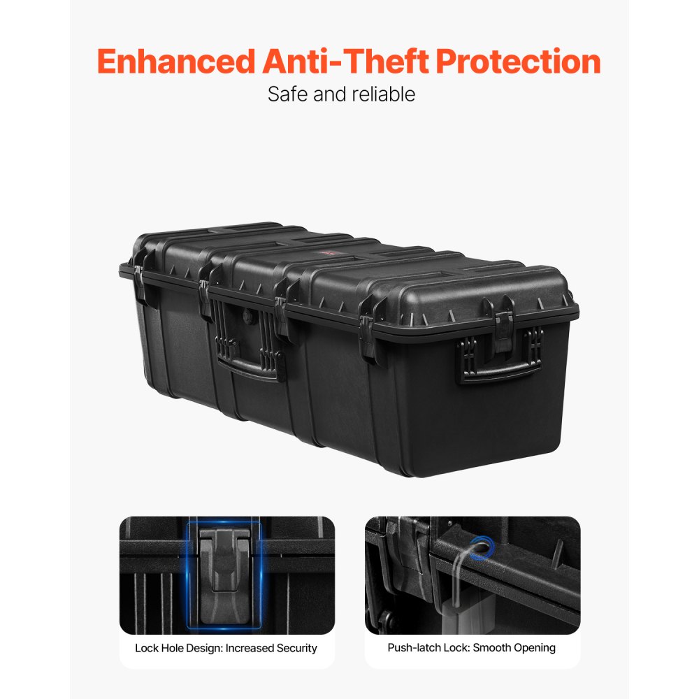 VEVOR 5.5 Cu.ft Weatherproof Hard Case, Large Capacity Waterproof Hard Case with 3 Handles, IP67 Waterproof Protective Case with 6 Clips, 6 Padlock Holes, and Foam Inserted for Large Equipment, Black