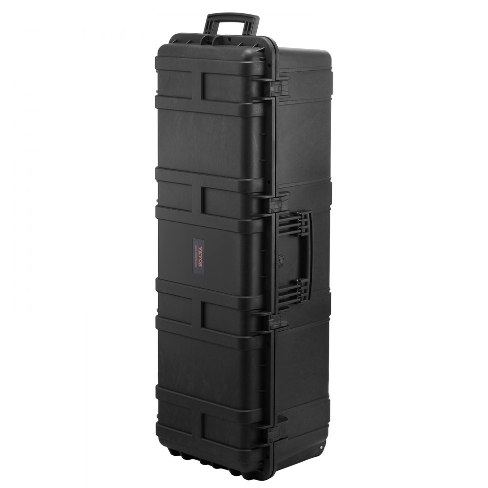 VEVOR 5.5 Cu.ft Weatherproof Hard Case, Large Capacity Waterproof Hard Case with 3 Handles, IP67 Waterproof Protective Case with 6 Clips, 6 Padlock Holes, and Foam Inserted for Large Equipment, Black