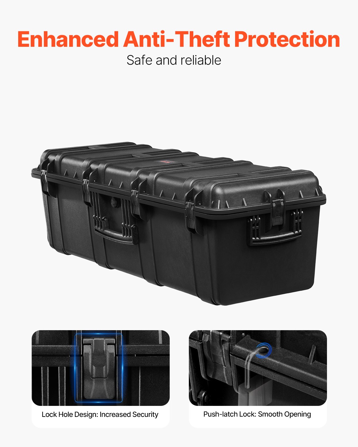 VEVOR 5.5 Cu.ft Weatherproof Hard Case, Large Capacity Waterproof Hard Case with 3 Handles, IP67 Waterproof Protective Case with 6 Clips, 6 Padlock Holes, and Foam Inserted for Large Equipment, Black