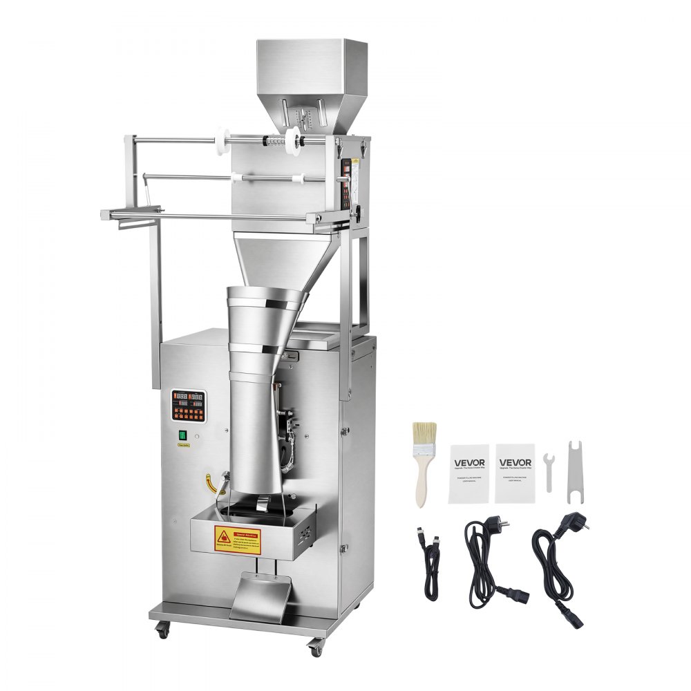 VEVOR Powder Filling and Sealing Machine, 10-999g(0.02-2.2lbs) Automatic Particle Granule Packaging Machine, Stainless Steel, Weighing Filling Sealing, for Coffee Beans, Grains, Tea, Spices, Silver