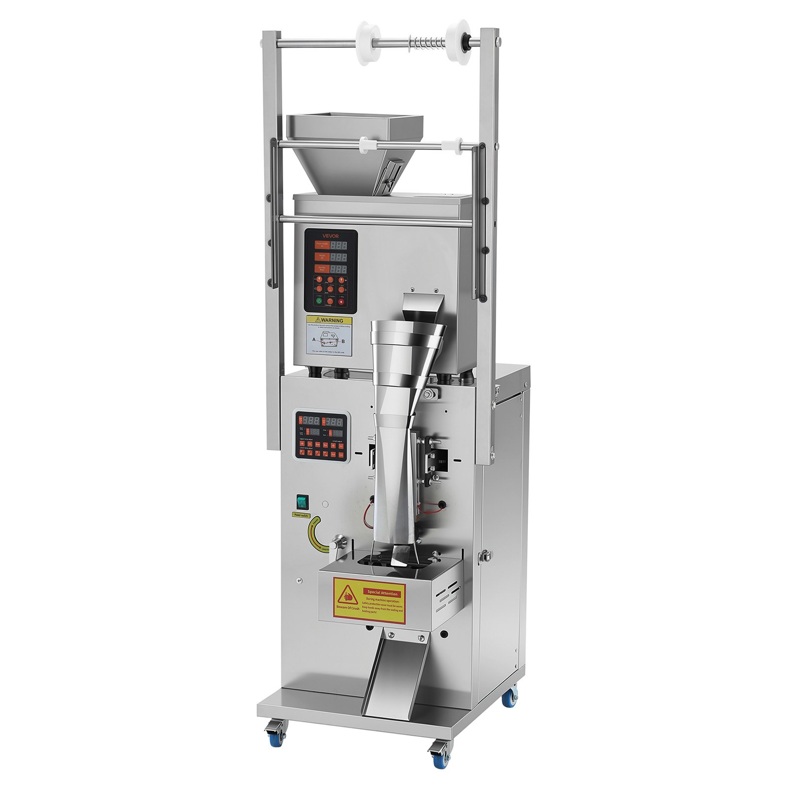 VEVOR Powder Filling and Sealing Machine, 3-200g(0.01-0.44lbs) Automatic Particle Granule Packaging Machine, Stainless Steel, Weighing Filling Sealing, for Coffee Beans, Grains, Tea, Spices, Silver