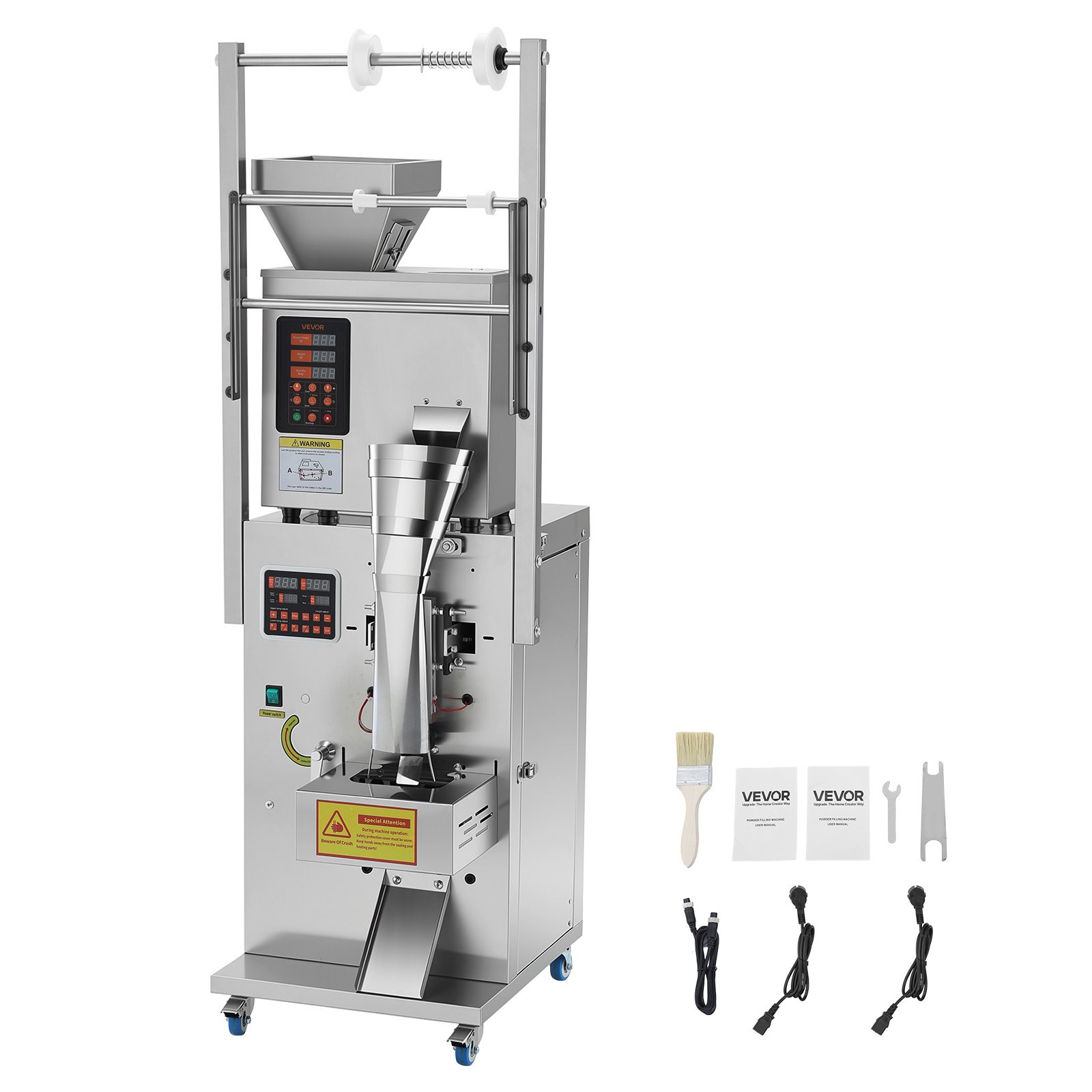 VEVOR Powder Filling and Sealing Machine, 3-200g(0.01-0.44lbs) Automatic Particle Granule Packaging Machine, Stainless Steel, Weighing Filling Sealing, for Coffee Beans, Grains, Tea, Spices, Silver