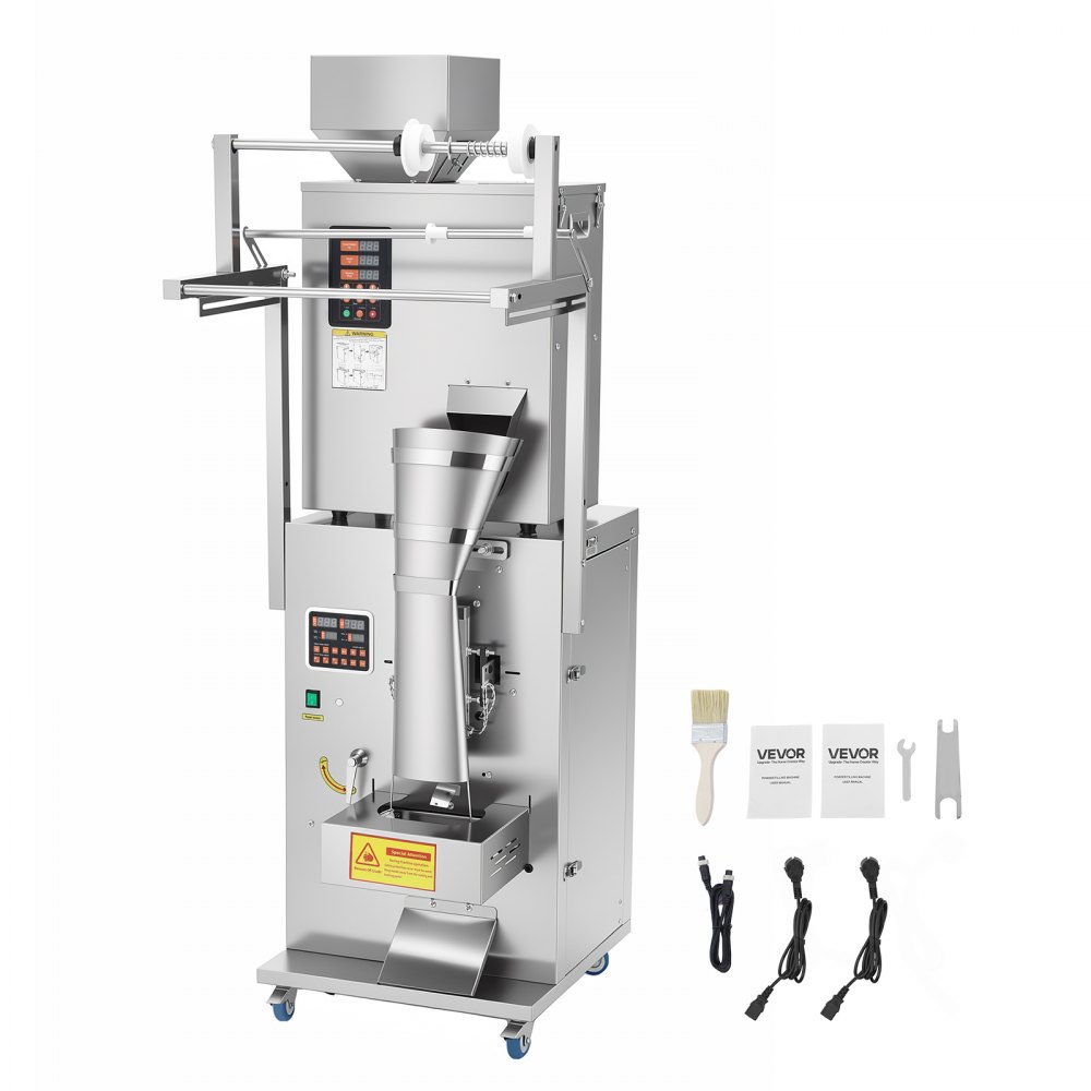 VEVOR Powder Filling and Sealing Machine, 10-500g(0.02-1.1lbs) Automatic Particle Granule Packaging Machine, Stainless Steel, Weighing Filling Sealing, for Coffee Beans, Grains, Tea, Spices, Silver