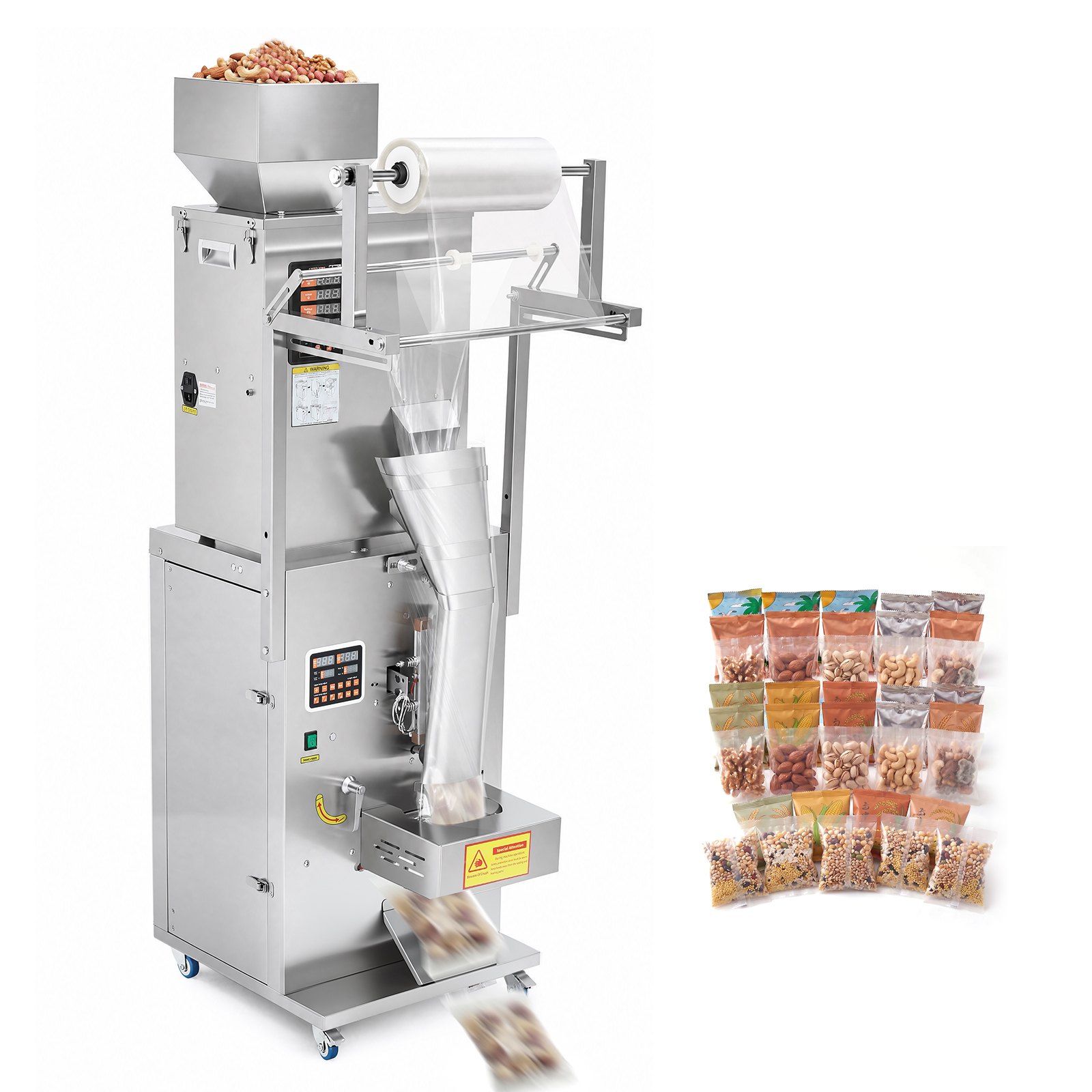 VEVOR Powder Filling and Sealing Machine, 10-500g(0.02-1.1lbs) Automatic Particle Granule Packaging Machine, Stainless Steel, Weighing Filling Sealing, for Coffee Beans, Grains, Tea, Spices, Silver
