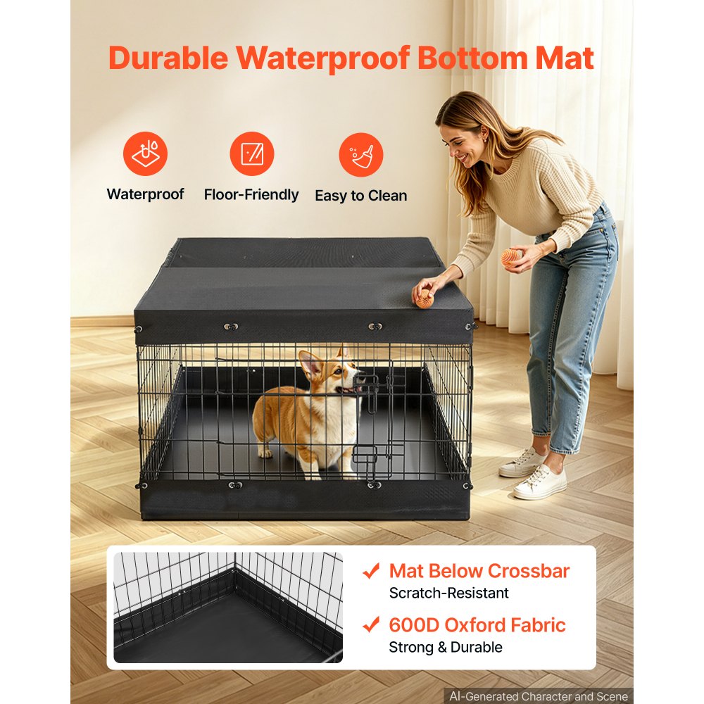 VEVOR Dog Playpen 24 Inch 4 Panels Exercise Pen with Top Cover & Bottom Pad, Indoor Foldable Metal Pet Fence with Door, Heavy Duty Puppy Crate Kennel Pen for Dogs, Cats, and Other Small Animals, Black